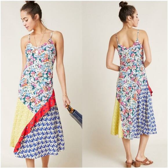 52 Conversations by Anthropologie Colloquial Bias Patchwork Dress Size Medium - Picture 4 of 11